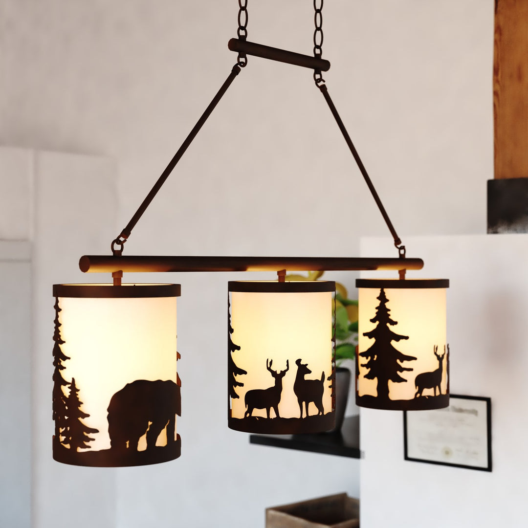 38-in. W 3 Light Linear Chandelier Bronze