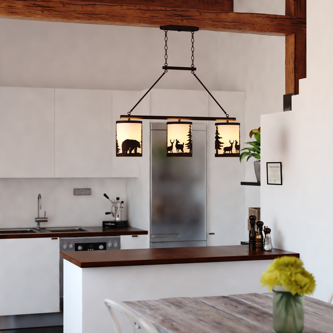 38-in. W 3 Light Linear Chandelier Bronze