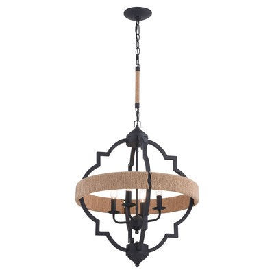 20 in. 4 Light Pendant Textured Gray with Natural Rope by Vaxcel International