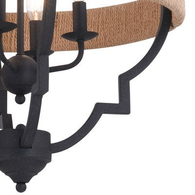 20 in. 4 Light Pendant Textured Gray with Natural Rope
