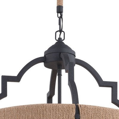 20 in. 4 Light Pendant Textured Gray with Natural Rope