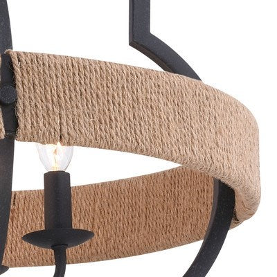20 in. 4 Light Pendant Textured Gray with Natural Rope