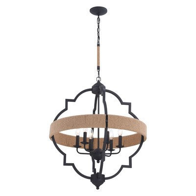 25 in. 6 Light Pendant Textured Gray with Natural Rope by Vaxcel International
