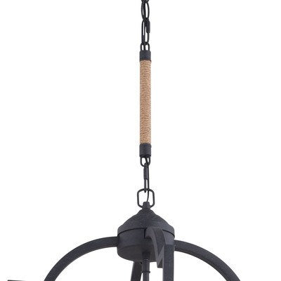 25 in. 6 Light Pendant Textured Gray with Natural Rope