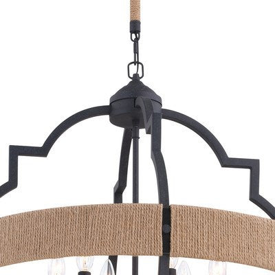 25 in. 6 Light Pendant Textured Gray with Natural Rope