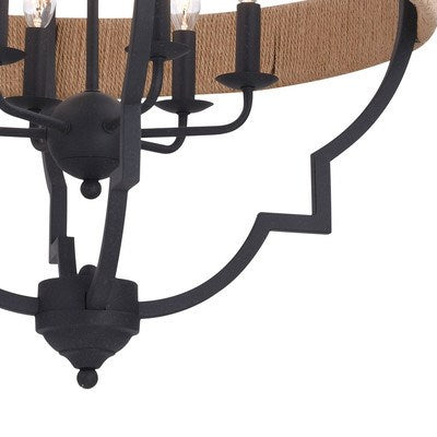 25 in. 6 Light Pendant Textured Gray with Natural Rope