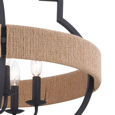25 in. 6 Light Pendant Textured Gray with Natural Rope