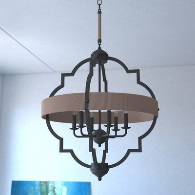 25 in. 6 Light Pendant Textured Gray with Natural Rope