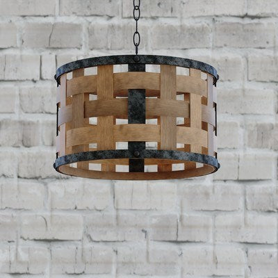 15.75-in. 1 Light Pendant Vintage Steel and Distressed Wood