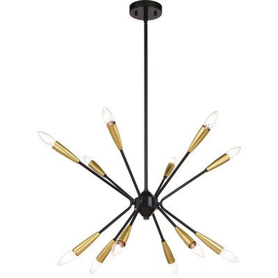 25.25-in. 12 Light Pendant Matte Black and Satin Brass by Vaxcel International