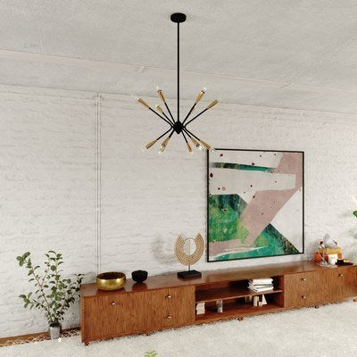 25.25-in. 12 Light Pendant Matte Black and Satin Brass