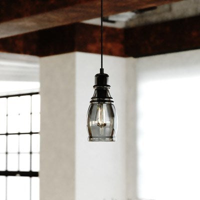 11.75-in.H Mini Pendant Matte Black with Smoke Glass