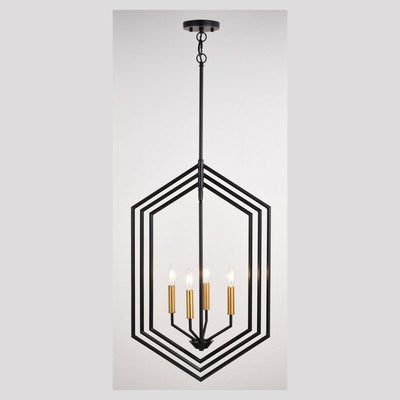 18-in. 4 Light Pendant Black and Satin Brass