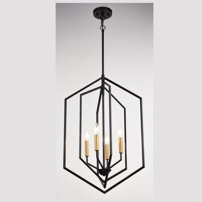 18-in. 4 Light Pendant Black and Satin Brass