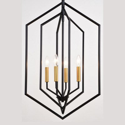 18-in. 4 Light Pendant Black and Satin Brass