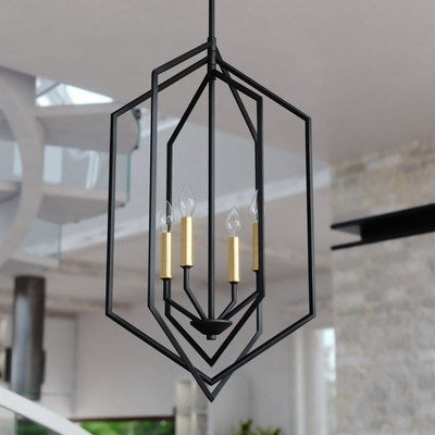18-in. 4 Light Pendant Black and Satin Brass