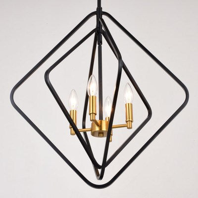 22-in. 4 Light Pendant Black and Satin Brass