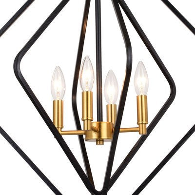 22-in. 4 Light Pendant Black and Satin Brass