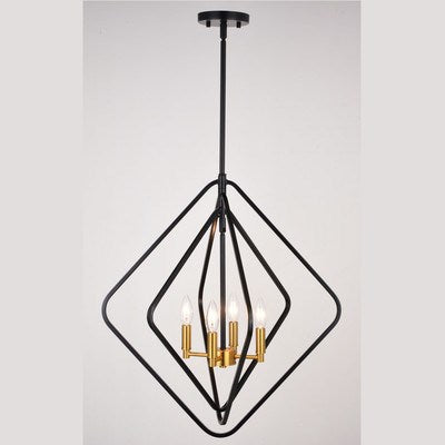 22-in. 4 Light Pendant Black and Satin Brass