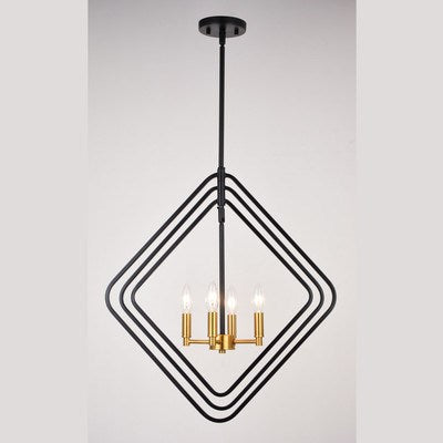 22-in. 4 Light Pendant Black and Satin Brass