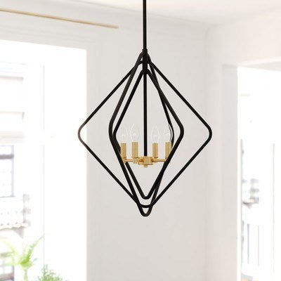 22-in. 4 Light Pendant Black and Satin Brass