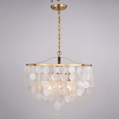 Capiz Shell 19.75-in 3 Light Pendant Natural Brass