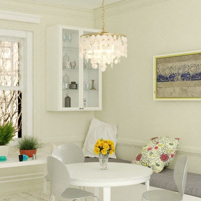 Capiz Shell 19.75-in 3 Light Pendant Natural Brass