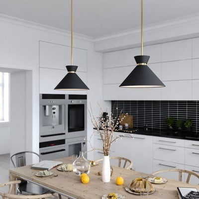 15-in. 1 Light Pendant Matte Black and Natural Brass