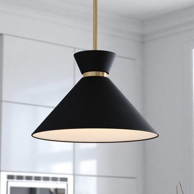 15-in. 1 Light Pendant Matte Black and Natural Brass