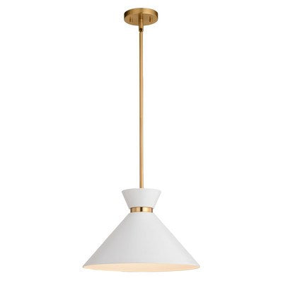15-in. 1 Light Pendant Matte White and Natural Brass by Vaxcel International