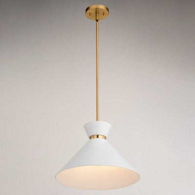 15-in. 1 Light Pendant Matte White and Natural Brass