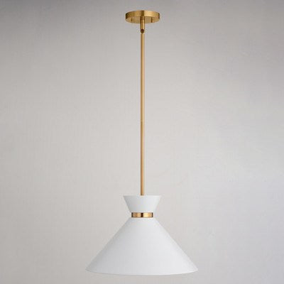 15-in. 1 Light Pendant Matte White and Natural Brass