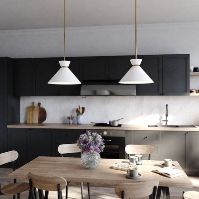 15-in. 1 Light Pendant Matte White and Natural Brass