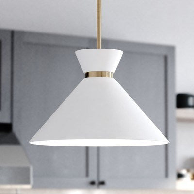 15-in. 1 Light Pendant Matte White and Natural Brass