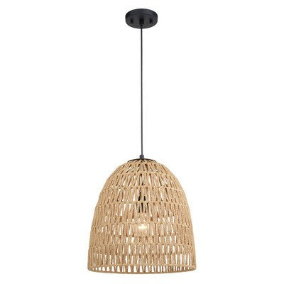 14-in. 1 Light Pendant Matte Black and Natural Rope by Vaxcel International