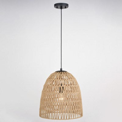 14-in. 1 Light Pendant Matte Black and Natural Rope