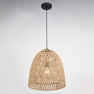 14-in. 1 Light Pendant Matte Black and Natural Rope