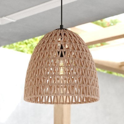 14-in. 1 Light Pendant Matte Black and Natural Rope