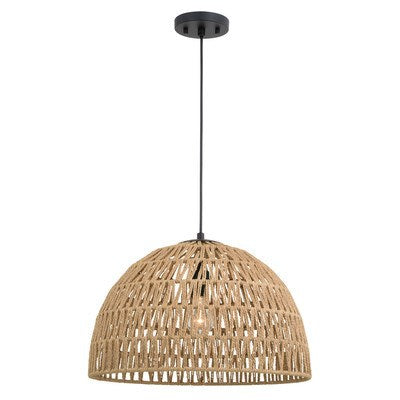 18.25-in. 1 Light Pendant Matte Black and Natural Rope by Vaxcel International