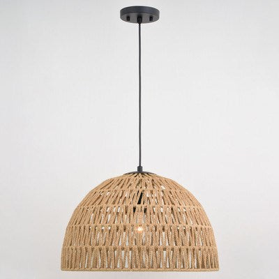 18.25-in. 1 Light Pendant Matte Black and Natural Rope