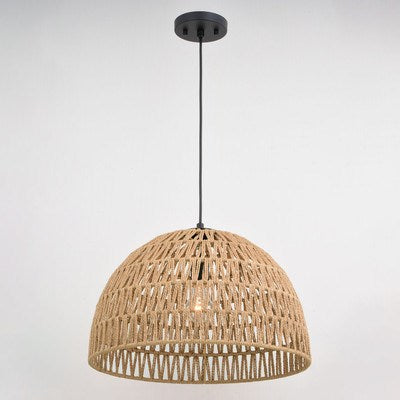 18.25-in. 1 Light Pendant Matte Black and Natural Rope
