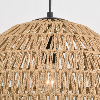 18.25-in. 1 Light Pendant Matte Black and Natural Rope