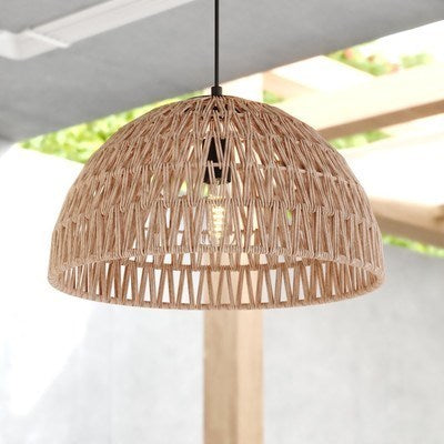 18.25-in. 1 Light Pendant Matte Black and Natural Rope