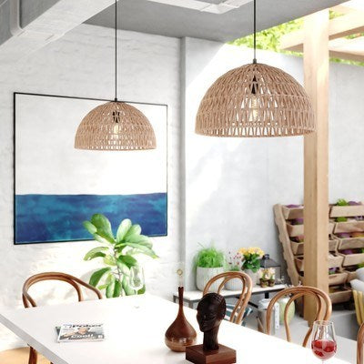 18.25-in. 1 Light Pendant Matte Black and Natural Rope