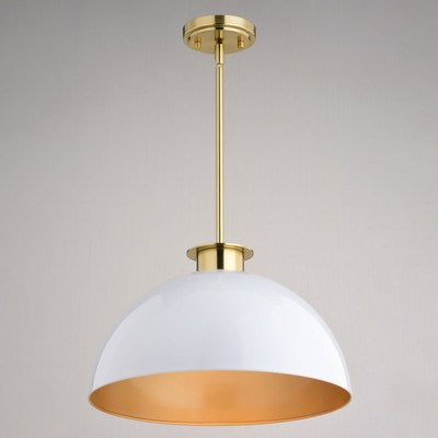 16-in. Pendant Glossy White and Satin Brass