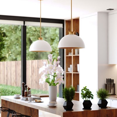 16-in. Pendant Glossy White and Satin Brass