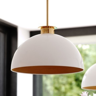 16-in. Pendant Glossy White and Satin Brass