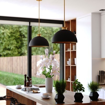 16-in. Pendant Matte Black and Satin Brass