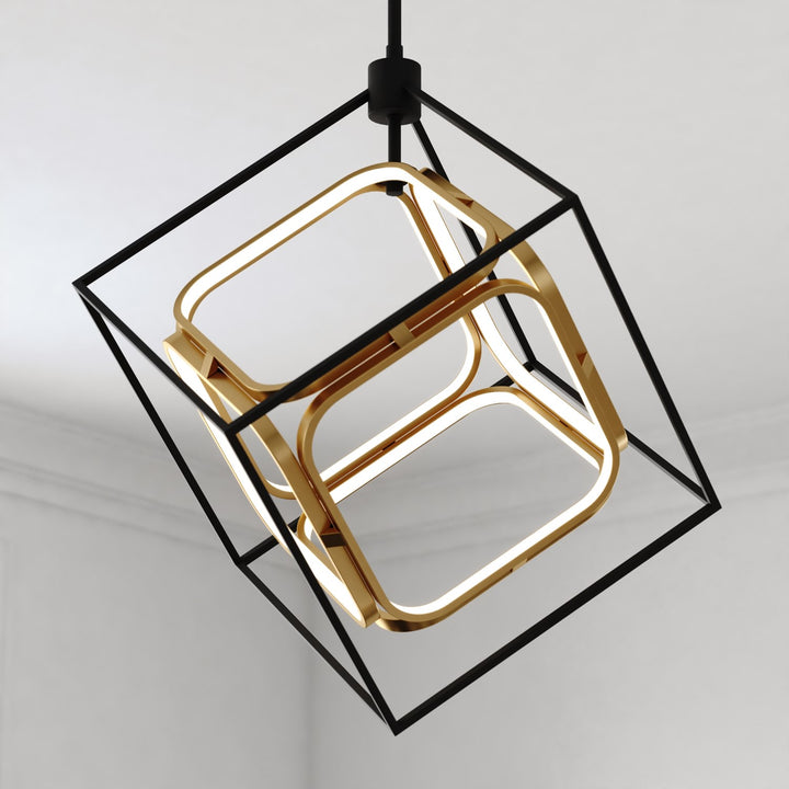 23.5-in. W LED Pendant Matte Black and Gold