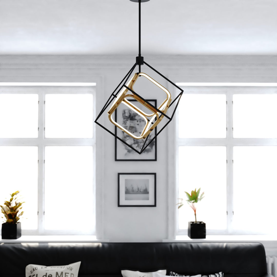 23.5-in. W LED Pendant Matte Black and Gold